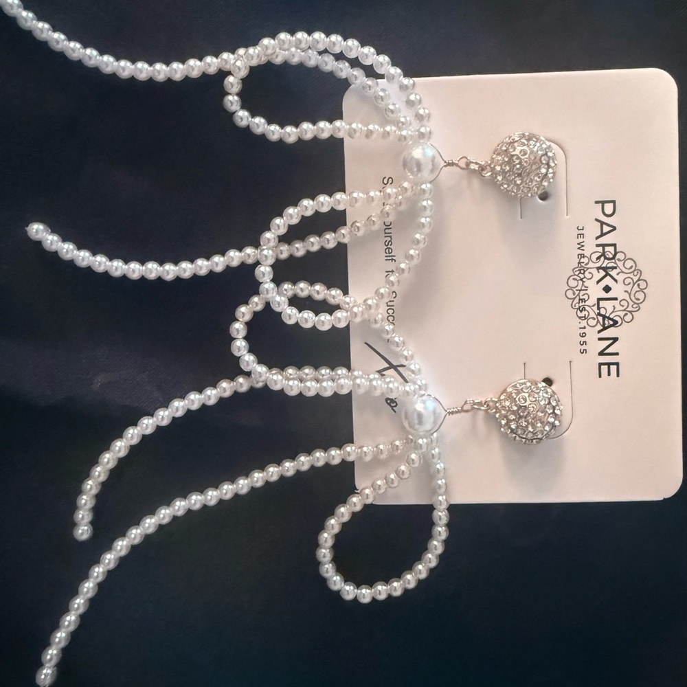 Park Lane Silver and White Beaded Earrings